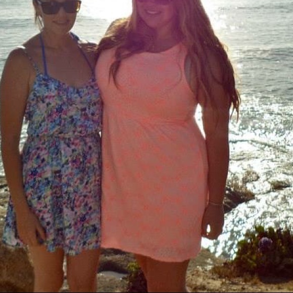 Coral fit and flare dress with lace detail - Picture 2 of 4